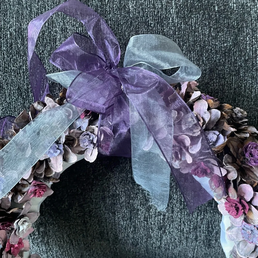 Purple and Pink Hand Painted Pine Cone Floral Wreath